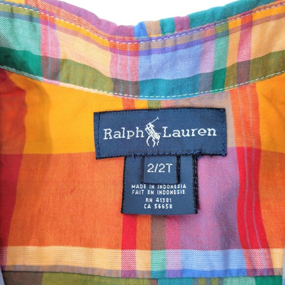 Ralph Lauren Boys Plaid Short Sleeve Button-Down Shirt 2/2T 100% Cotton Multicol - Picture 2 of 5